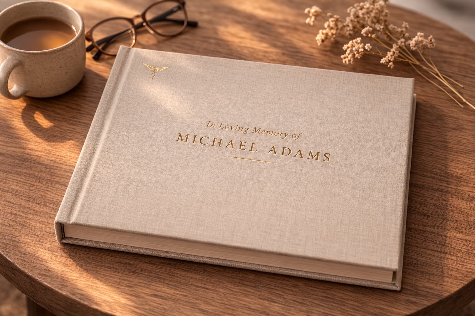 Encapsoul hardcover memorial book — linen cloth cover with foil-stamped lettering